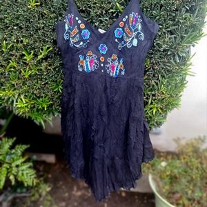 Kisca by Komarov black spaghetti strap crinkle mini dress 2